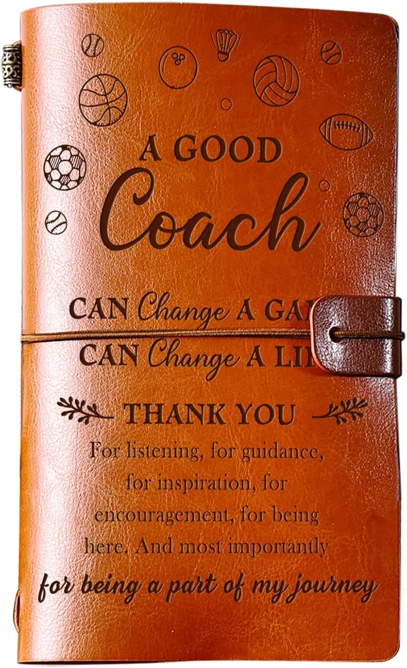 PRSTENLY Coach Gifts Leather Journal, 140 Page Refillable Notebooks Basketball Soccer Football Baseball Softball Coaches Gifts, Thank You Appreciation Christmas Birthday Gifts for Coach Women Men - Image 1